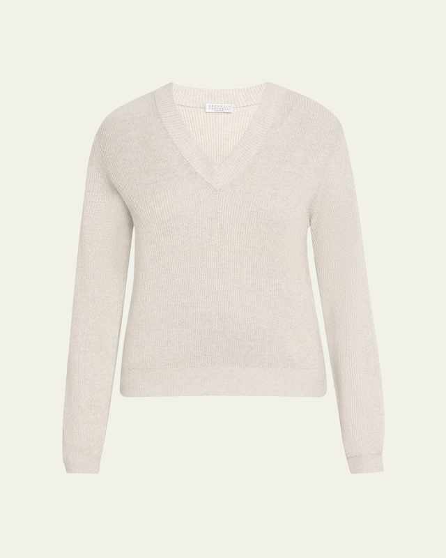 Bright Vanise Sparkling Cotton V-Neck Long Sleeve Sweat